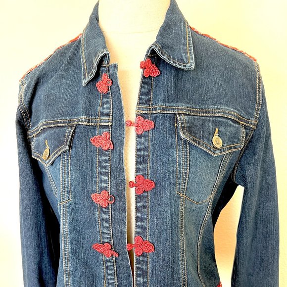 Y2K Jean Jacket - Satin Embellished - Size Large - Gypsy Jeans - Picture 6 of 11